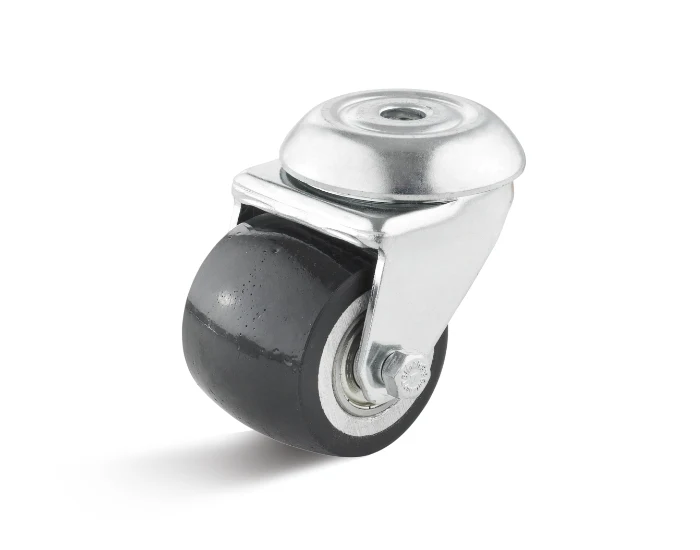 Mini-Schwerlast-Lenkrolle Ø 50 mm mit Rückenloch, Lauffläche aus Polyurethan, Alufelge Kugellager
