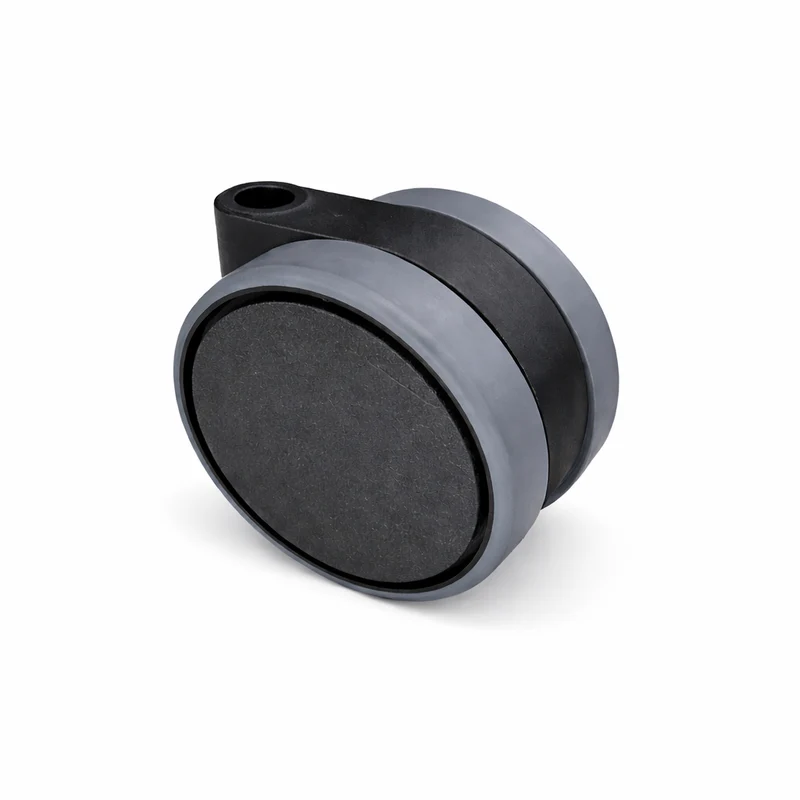 Doppelrolle Ø 75 mm in schwarz mit weicher Lauffläche grau & durchgehende Radachse