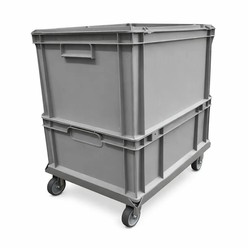 Euroboxen-Rollwagen für Euroboxen 600x400, 4x Lenkrollen, stabile Ausführung aus Stahlblech
