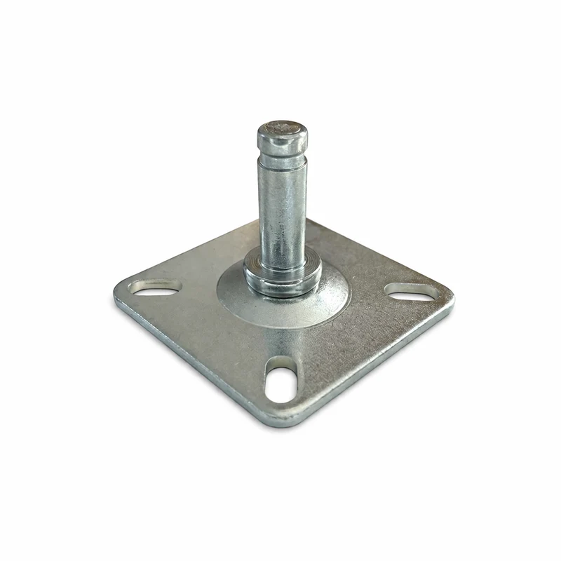 Anschraubplatte 60x60x3mm verzinkt, Stift Ø 10 mm mit RASTER, 4x Langlochbohrung