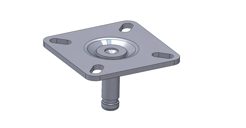 Anschraubplatte 60x60x3mm verzinkt, Stift Ø 10 mm mit RASTER, 4x Langlochbohrung