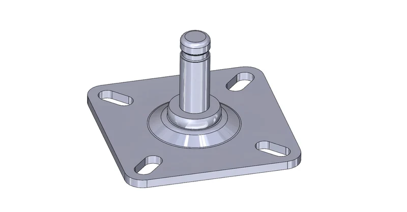 Anschraubplatte 60x60x3mm verzinkt, Stift Ø 10 mm mit RASTER, 4x Langlochbohrung