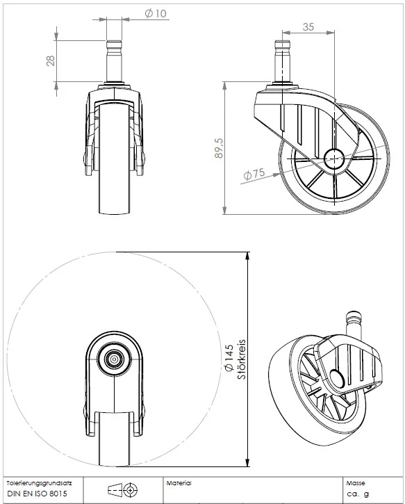 Kärcher Kehrmaschine Ersatzteil: Original Lenkrolle Ø75 mm, Stift Ø10 mm - für S 4 / S 6 & S 4 / S 6 Twin