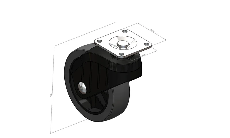 Ø75mm Apparaterolle mit weicher Lauffläche, Kunststoffgehäuse, Anschraubplatte 42x42mm