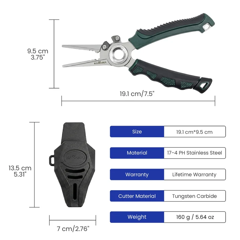 Kanama 7.5" Hochfeste, rostbeständige Angelzange – 100 % salzwasserbeständig