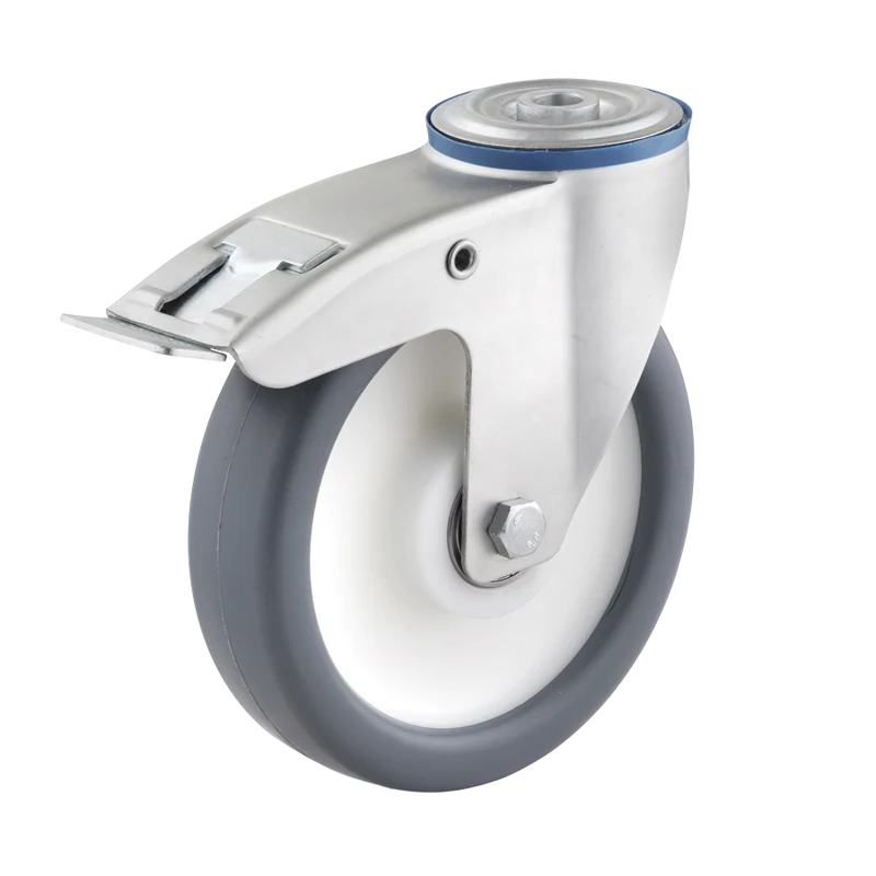Ø 160 mm, Lenkrolle mit Feststeller und Rückenloch, Radkörper aus Polypropylen, Lauffläche aus Thermoplast