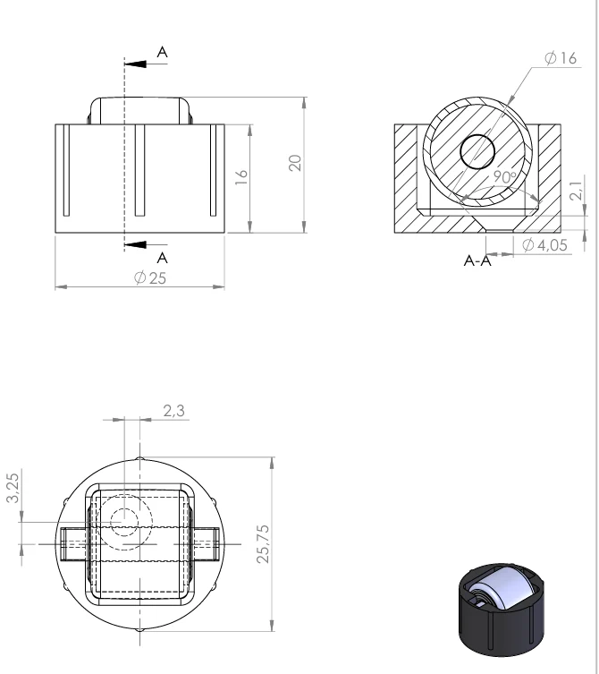 Stollenrolle mit harter Lauffläche, Rad Ø 16 mm