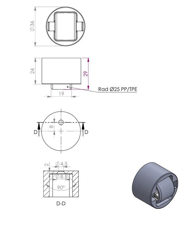 Stollenrolle mit harter Lauffläche, Rad Ø 25 mm