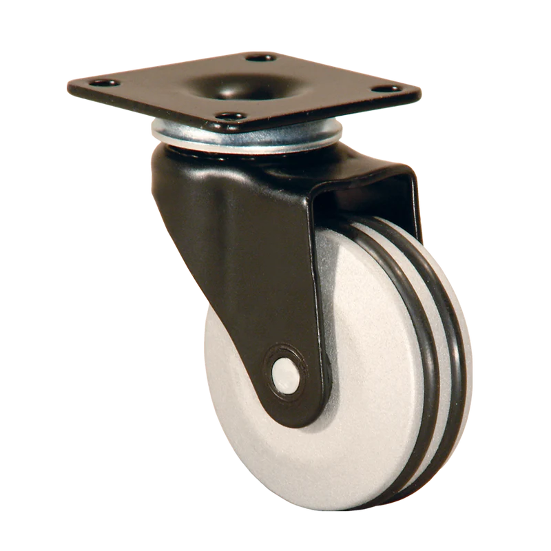 Ø 50 mm Apparaterolle mit Holzrad silber lackiert, Anschraubplatte 42x42 mm