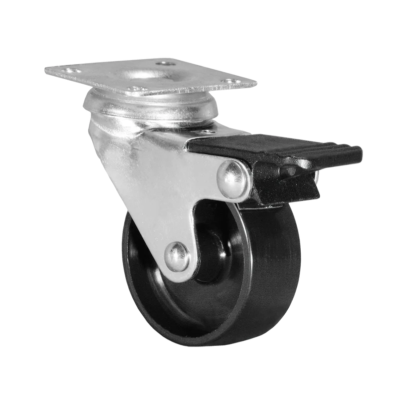 Ø 100 mm Apparaterolle mit harter Lauffläche und Feststeller, Anschraubplatte 60x60 mm
