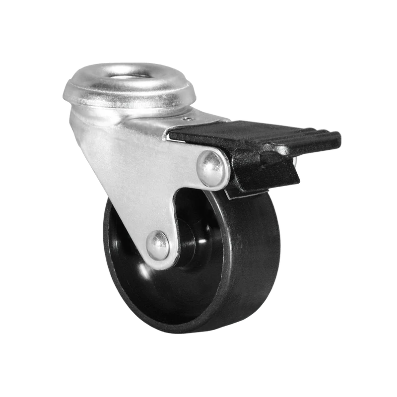 Ø 50 mm Apparaterolle mit harter Lauffläche und Feststeller, Rückenloch Ø 8,2 mm