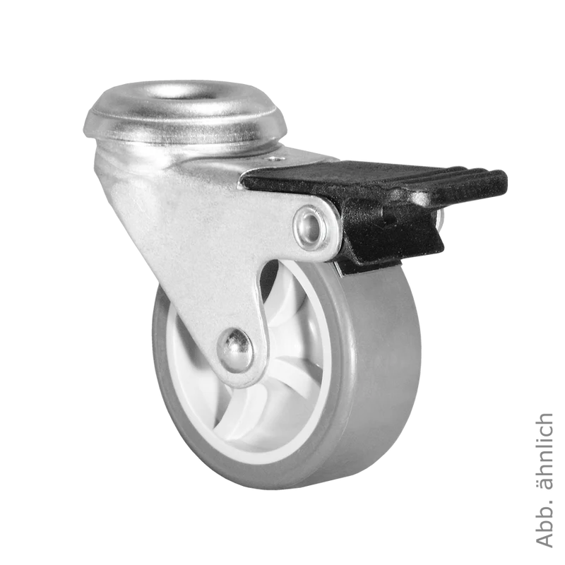 Ø 50 mm Apparaterolle mit weicher Lauffläche und Feststeller, Rückenloch Ø 8,2 mm