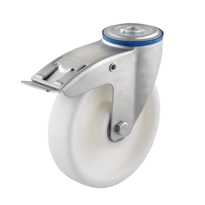 Ø 125 mm, Lenkrolle mit Feststeller und Rückenloch, Radkörper aus Polypropylen mit Kugellager