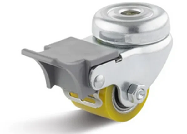 Mini-Schwerlast-Lenkrolle Ø 35 mm mit Feststeller, Rückenloch, Lauffläche aus Polyurethan mit Kugel