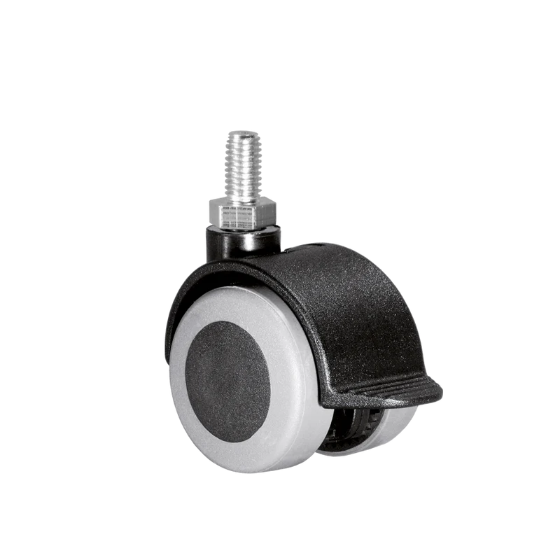 Doppelrolle Ø 40 mm mit weicher Lauffläche grau und Feststeller, Gewindestift M10x15 mm