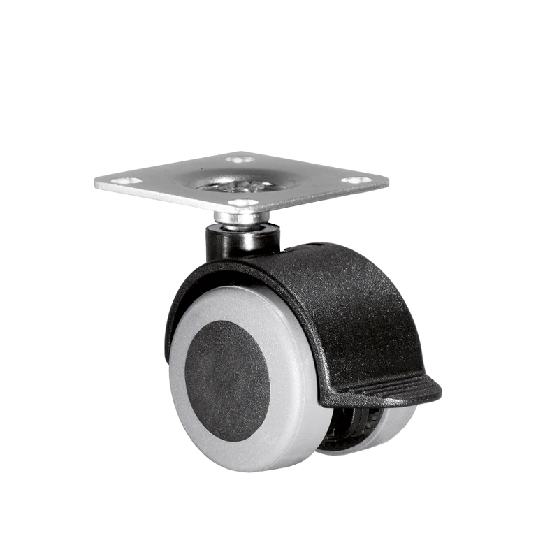 Doppelrolle Ø 40 mm mit weicher Lauffläche grau und Feststeller, Anschraubplatte 40x40 mm