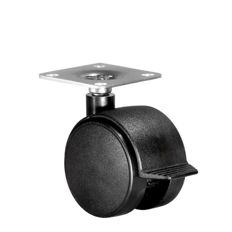 Doppelrolle Ø 50 mm mit harter Lauffläche und Feststeller, Anschraubplatte 40x40 mm