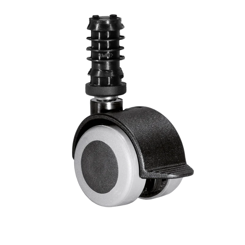 Doppelrolle Ø 50 mm mit weicher Lauffläche grau und Feststeller, Klemmringstift Ø 8x58 mm, Befestigungshülse Ø 13x37