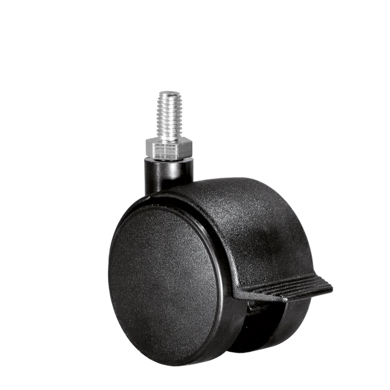 Doppelrolle Ø 50 mm mit harter Lauffläche und Feststeller, Gewindestift M10x15 mm