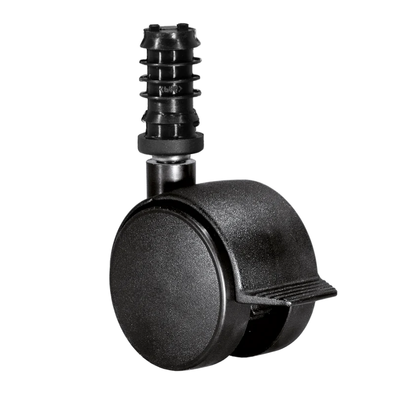 Doppelrolle Ø 50 mm mit harter Lauffläche und Feststeller, Klemmringstift Ø 8x58 mm, Befestigungshülse Ø 13x37 mm