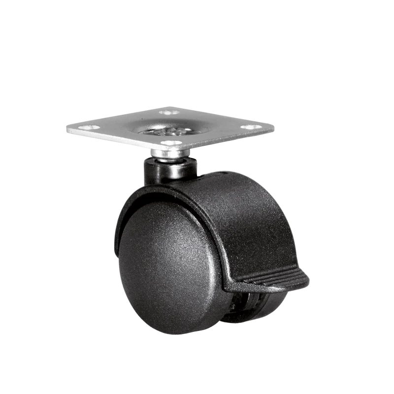Doppelrolle Ø 40 mm mit harter Lauffläche und Feststeller, Anschraubplatte 40x40 mm