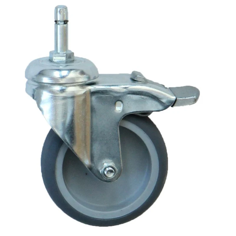Ø 75 mm Apparaterolle mit weicher Lauffläche und Totalfeststeller, Stift Ø 8mm, Klemmring