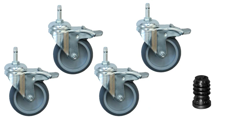 4er Set - Ø 75 mm Apparaterolle Totalfeststeller, für Rundrohr Ø 20x1,5 mm
