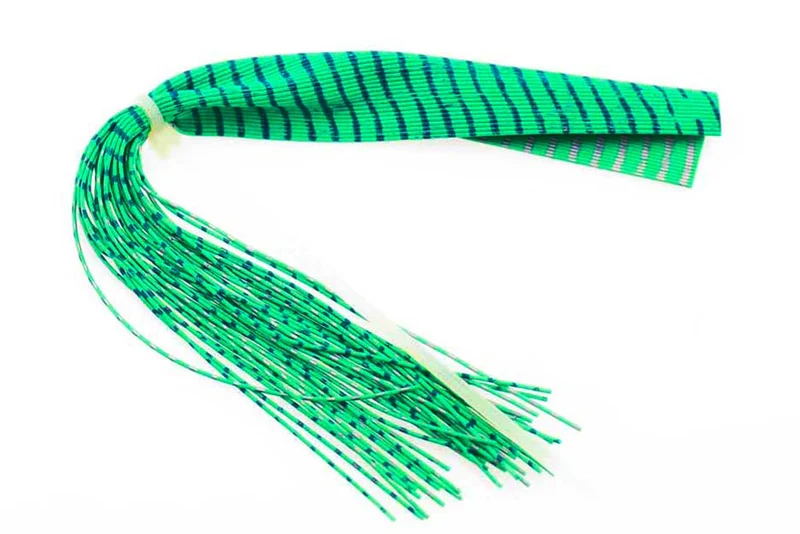 Gestreifte runde Gummibeine - Chartreuse/Blau/Silber