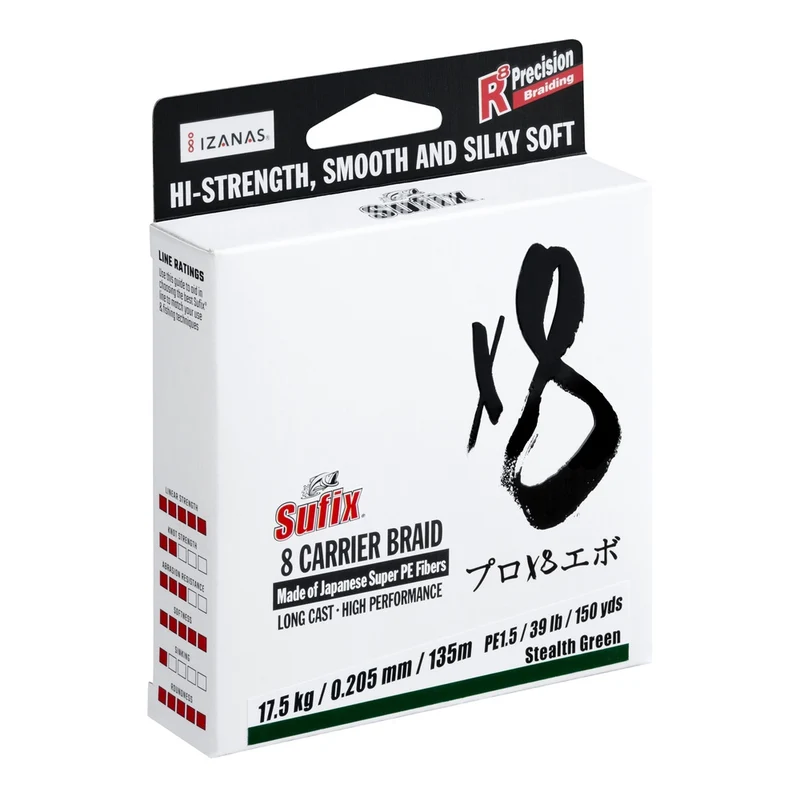 Sufix X8 geflochtene Schnur – Stealth Green