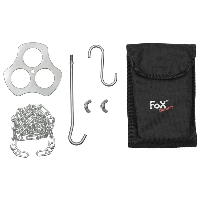 Outdoor Dreibeinhalter Edelstahl mit Kette und Haken