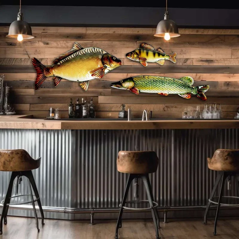 Eurocatch Hecht Wanddekoration 90cm 3D Metall & Glas Kunst