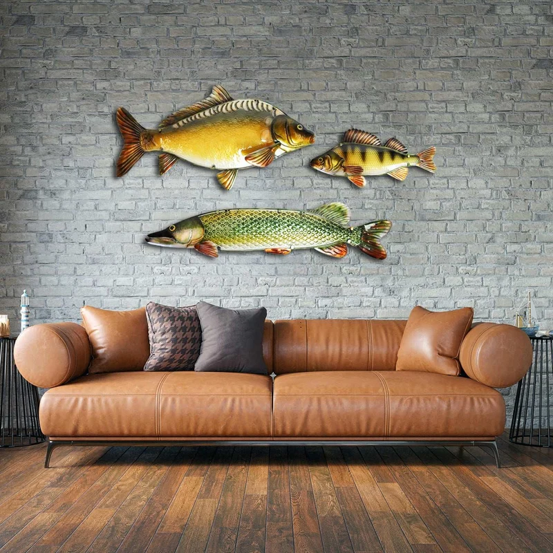 Eurocatch Hecht Wanddekoration 90cm 3D Metall & Glas Kunst