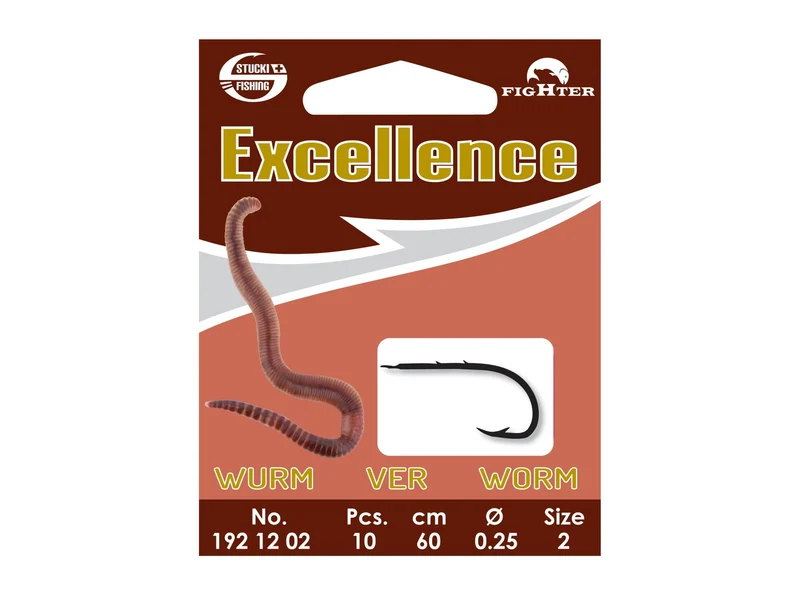Excellence Fischerhaken Wurm montiert, 10er Pack
