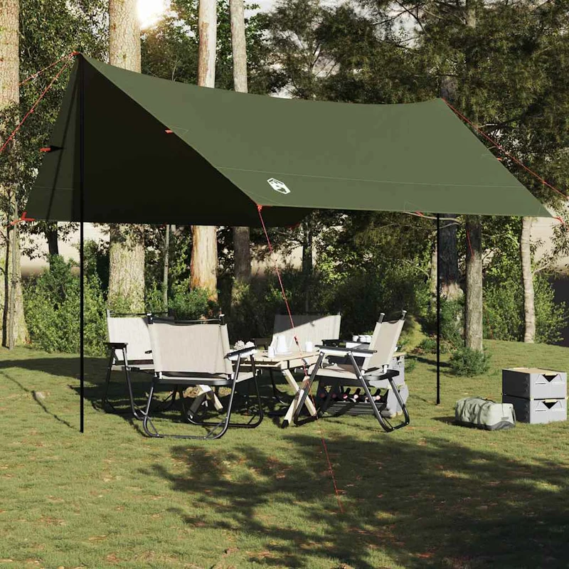 Tarp mit Stangen Olivgrün 462x306x211 cm Wasserdicht Outdoor Regenschutz Sonnenschutz