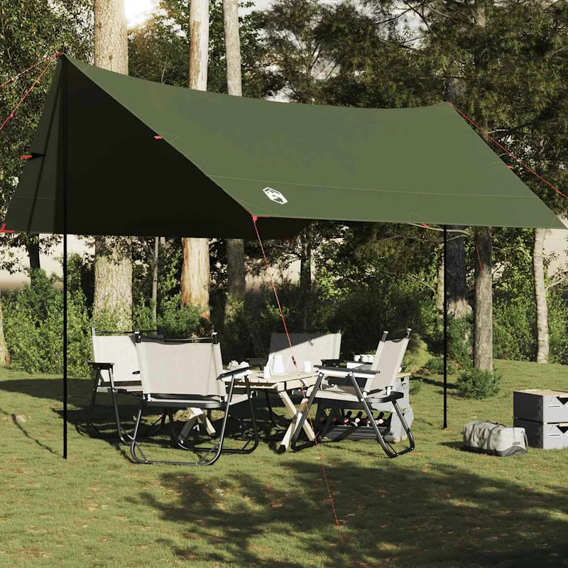 Tarp mit Stangen Olivgrün 438x376x212 cm Wasserdicht Outdoor Regenschutz Sonnenschutz