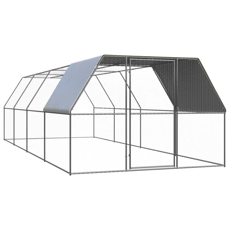 Hühnerkäfig Hühnerstall Stahl 3 x 8 x 2 m Auslauf Freigehege Tierkäfig Geflügelstall