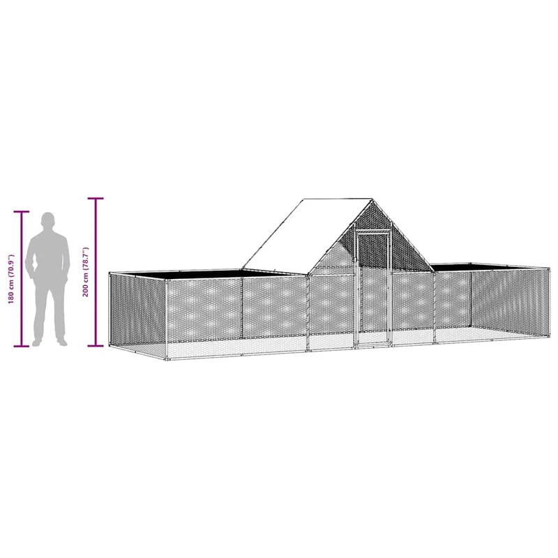 Hühnerstall 6×2×2 m Verzinkter Stahl Hühnerkäfig Auslauf Außengehege Geflügel Dach