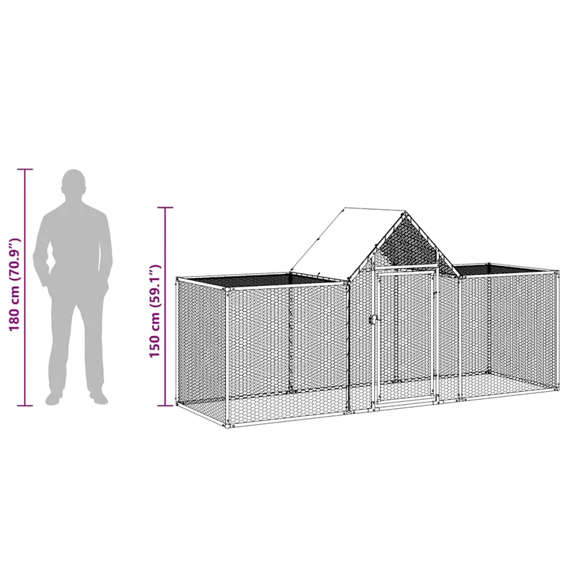 Hühnerkäfig Hühnerstall Stahl 3 x 1 x 1,5 m Auslauf Freigehege Tierkäfig Geflügelstall