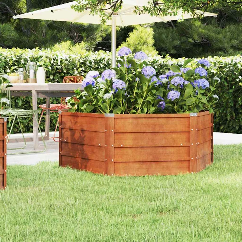Hochbeet 129x129x45 cm Cortenstahl rostig sechseckig Pflanzkasten