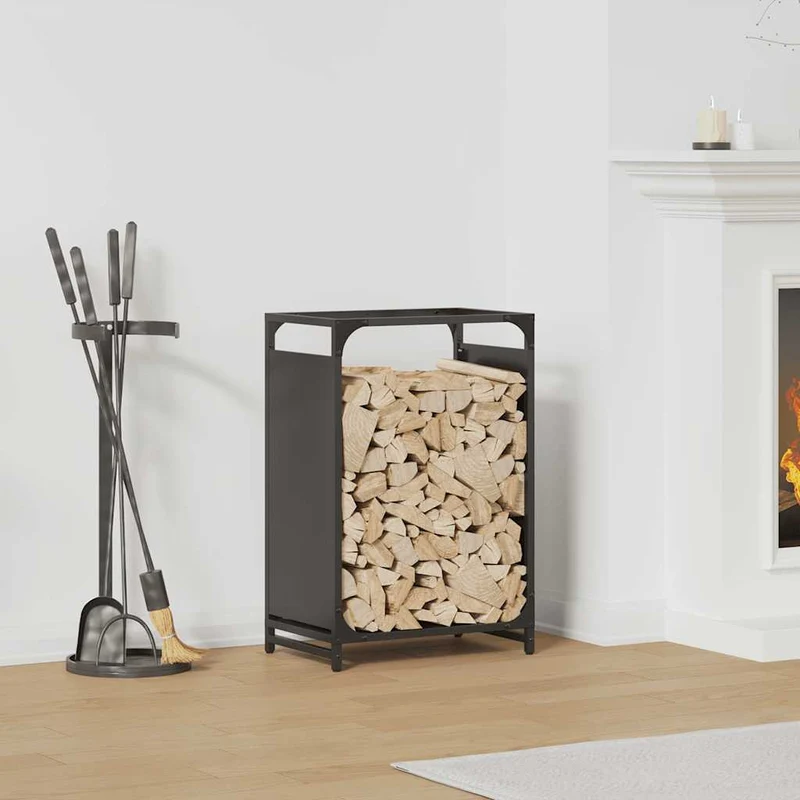 Brennholzregal Schwarz 44x28x65 cm Kaltgewalzter Stahl Feuerholzständer