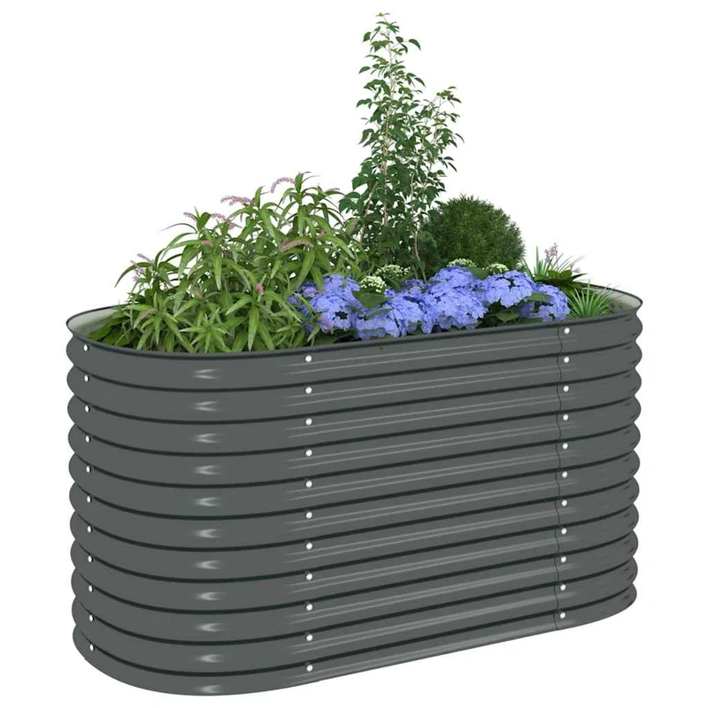 Garten-Hochbeet 160x80x81 cm Verzinkter Stahl Anthrazit Pflanzkübel oval