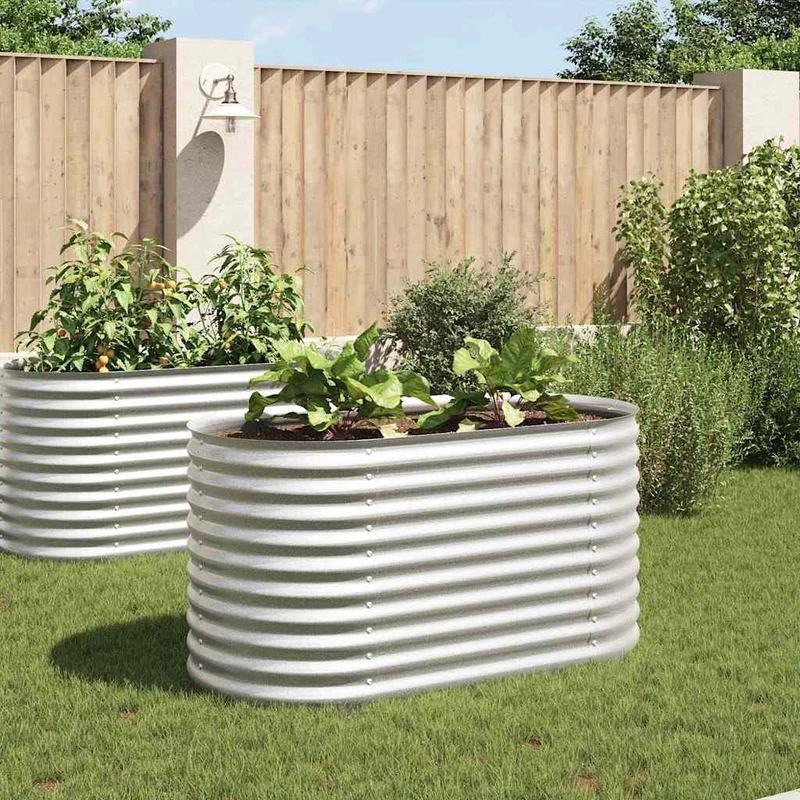 Garten-Hochbeet 160x80x81 cm Verzinkter Stahl Silbern Pflanzkübel oval