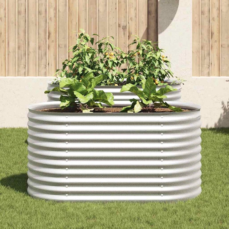 Garten-Hochbeet 160x80x81 cm Verzinkter Stahl Silbern Pflanzkübel oval