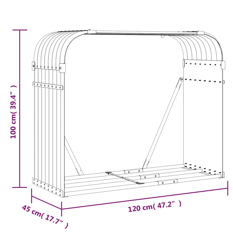Brennholzunterstand Grau 120x45x100 cm Verzinkter Stahl Holzlager außen