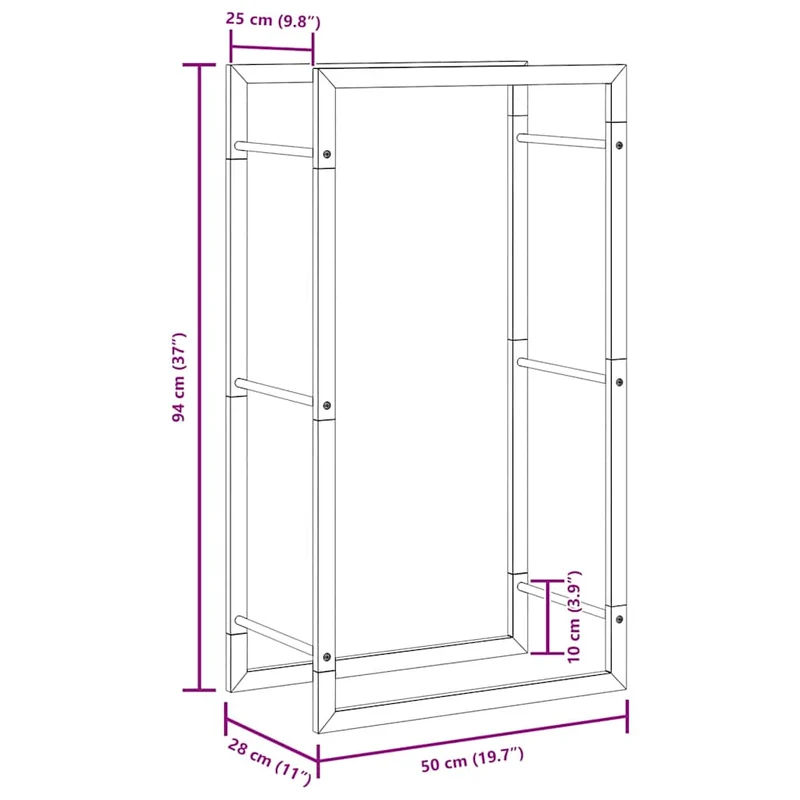 Brennholzregal Edelstahl Metallregal Silber 50x28x94 cm Kaminholzlager Feuerholzständer