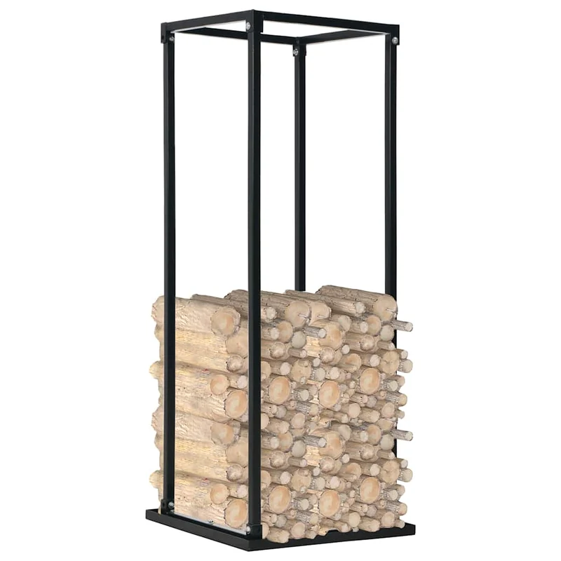 Brennholzregal Stahl Schwarz 37 x 37 x 113 cm Kaminholzlager Feuerholzhalter Boden