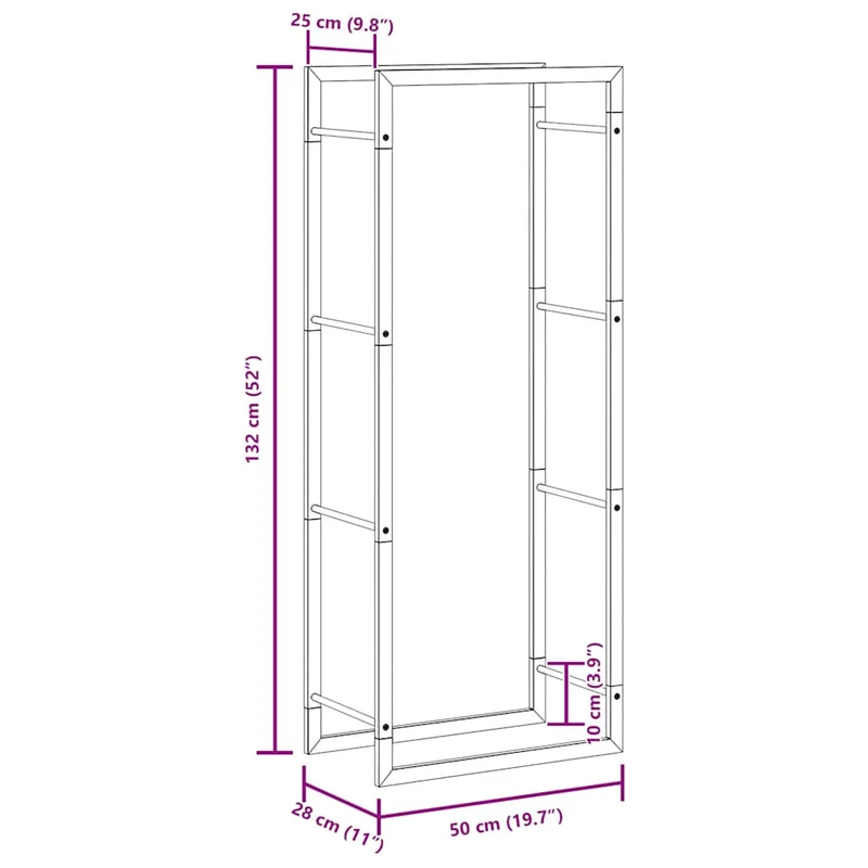 Brennholzregal 50x28x132 cm Edelstahl Holzlager Feuerholzhalter