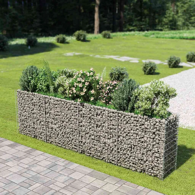 Gabionen Hochbeet Verzinkter Stahl 360×50×100 cm Steinkorb Pflanzkorb Blumenbeet