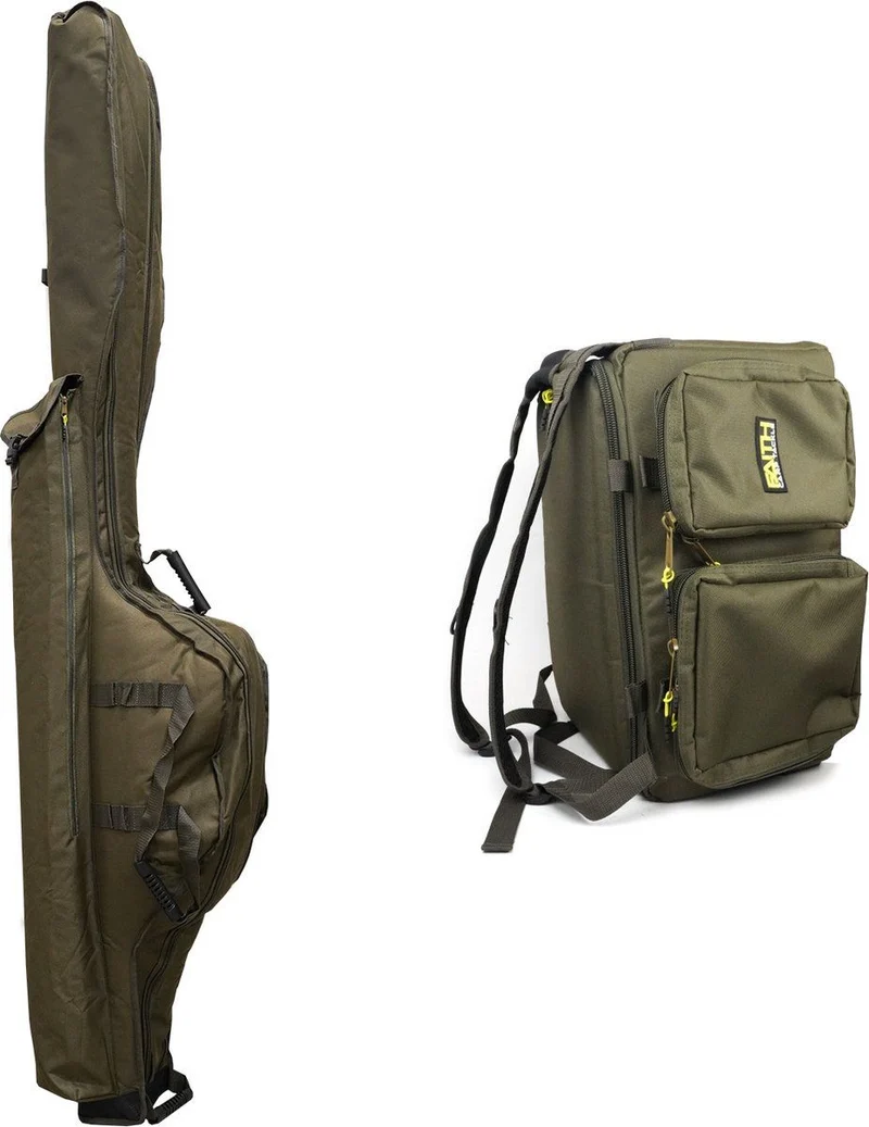 Faith Angeltaschen-Set – Futteral & Rucksack Grün für Angler