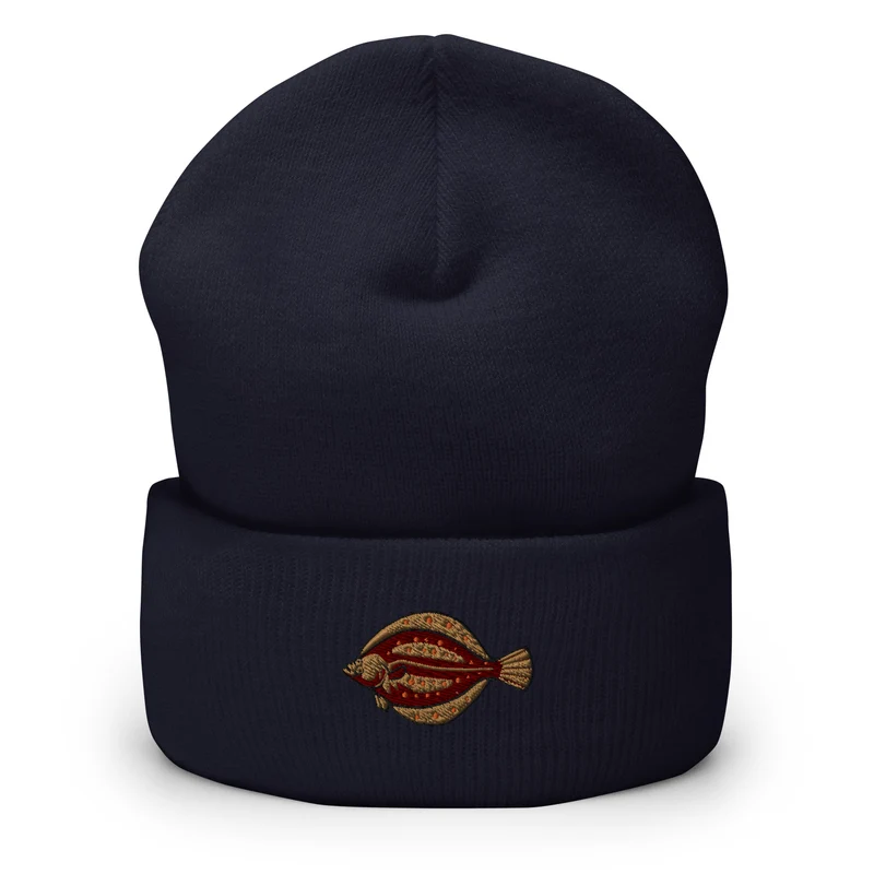 Umgeschlagene Beanie Scholle Stickerei